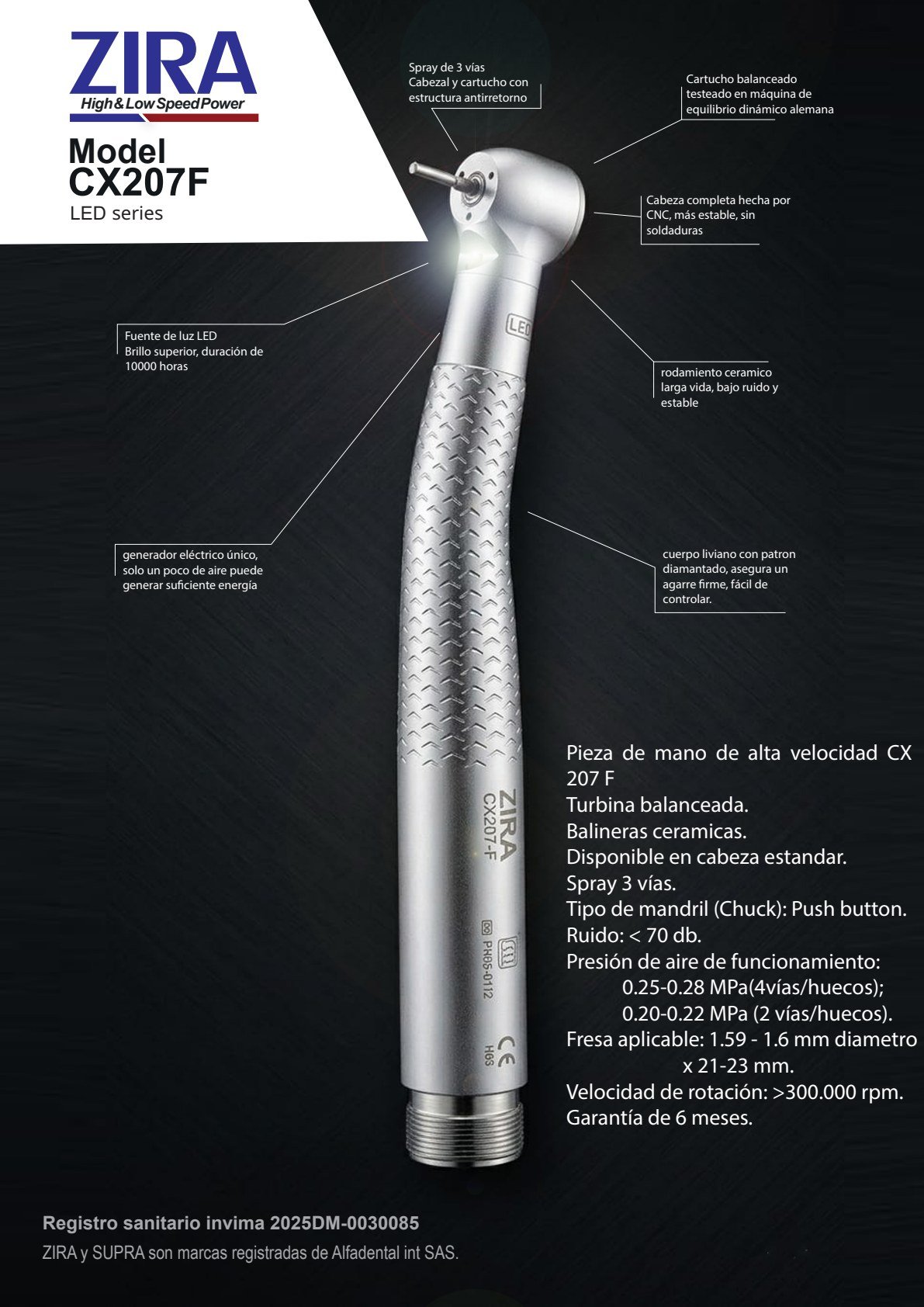 Pieza de mano ZIRA CX207-F LED